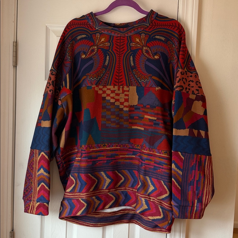 Farm Rio‎ Mixed Print Patchwork Blue Red Sweatshirt